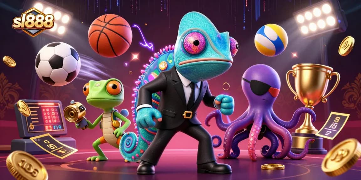Engage with sl888's thrilling casino scene featuring dynamic game elements and vibrant characters.