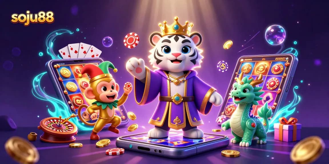Experience the thrill of gaming at soju88 with vibrant characters and casino elements.