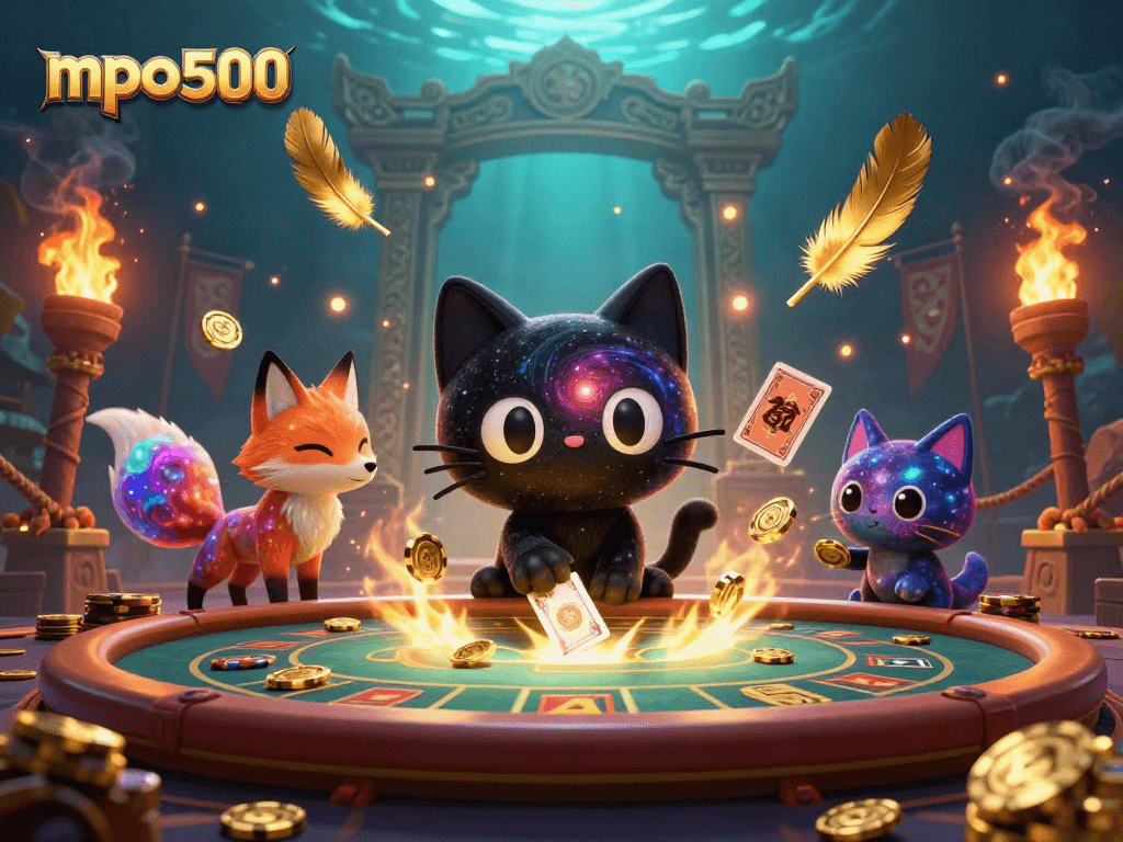 Menangkan chip emas di kasino kosmik mpo500 dengan kucing hitam dan rubah nebula.