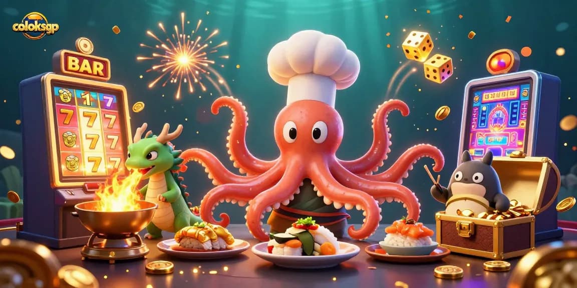 Coloksgp menghadirkan suasana kasino dengan chef sushi 3D, naga dan tanuki, menyiapkan game menarik.
