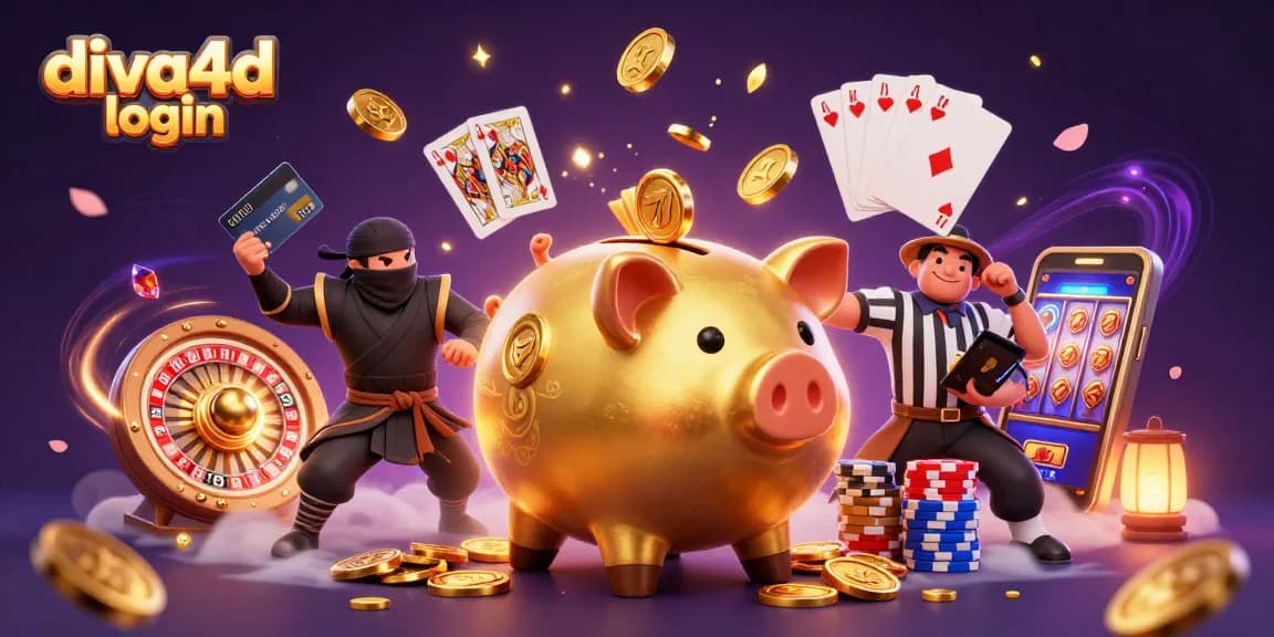 Taruhan saat login diva4d dengan celengan sumo emas dan elemen kasino yang menarik.