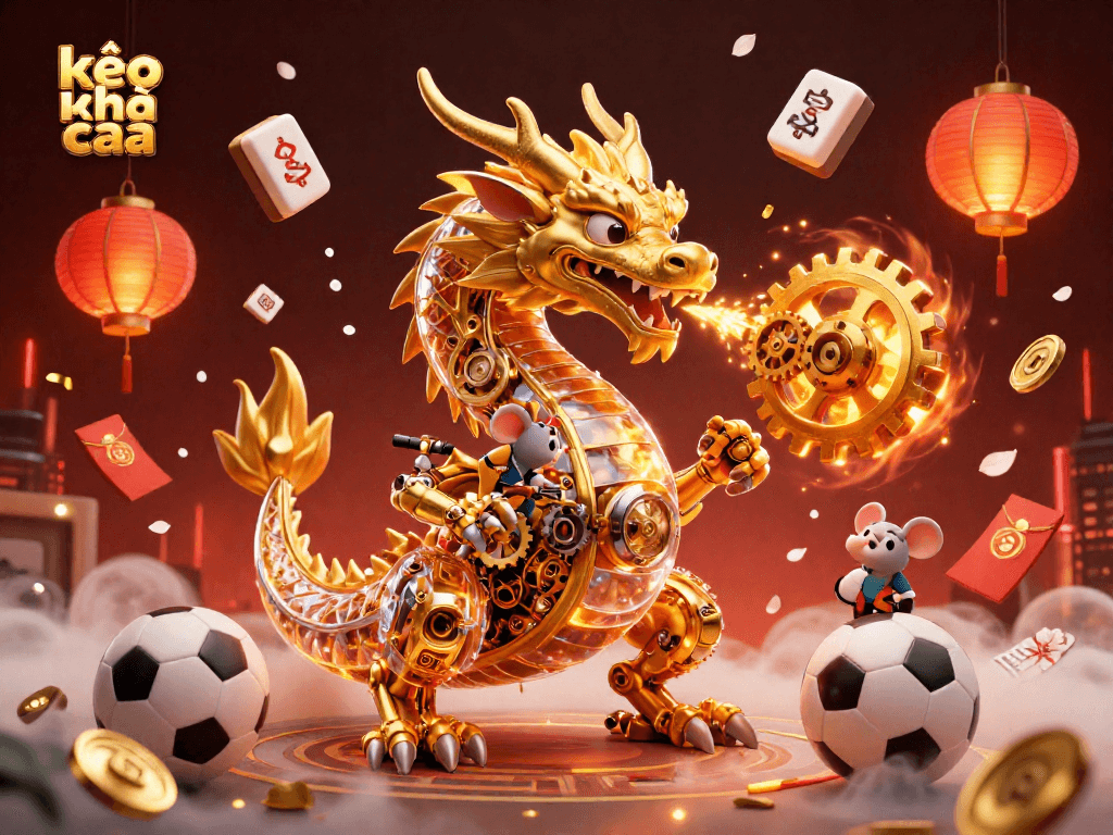Bet on kèo nhà cái with a dynamic scene featuring a dragon and game elements.
