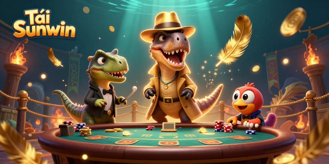 Engage with dynamic Tải Sunwin casino action featuring a velociraptor and stegosaurus at a blackjack table.