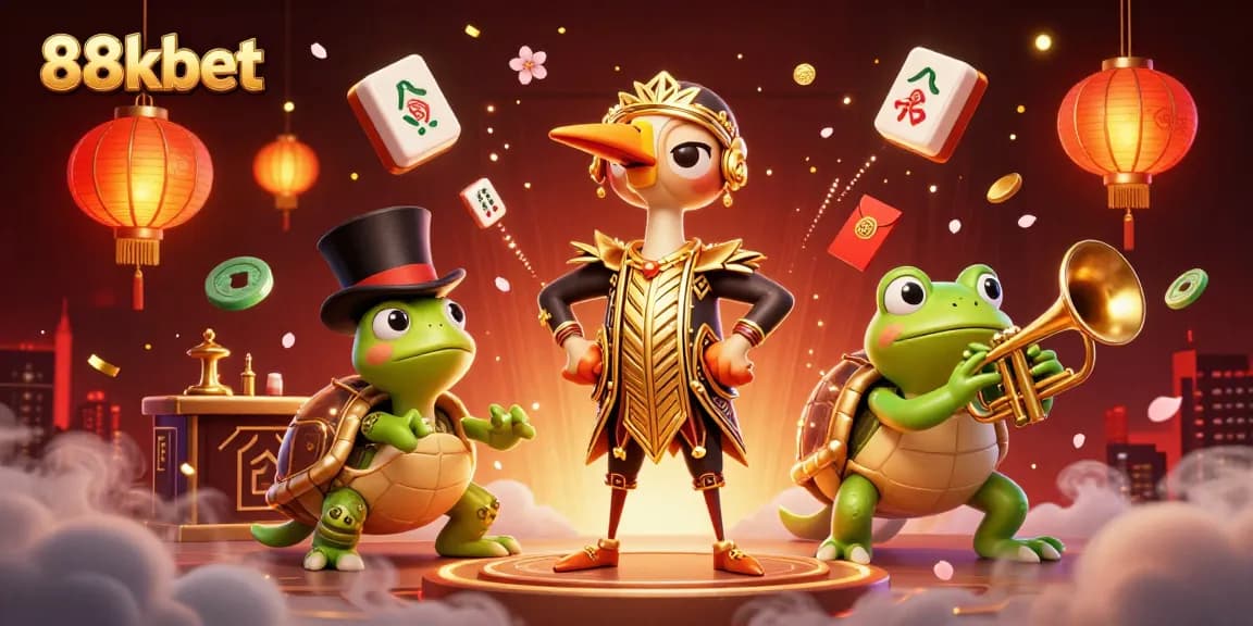 Experience thrilling gaming action with 88kbet's vibrant illustration featuring a lively casino scene.