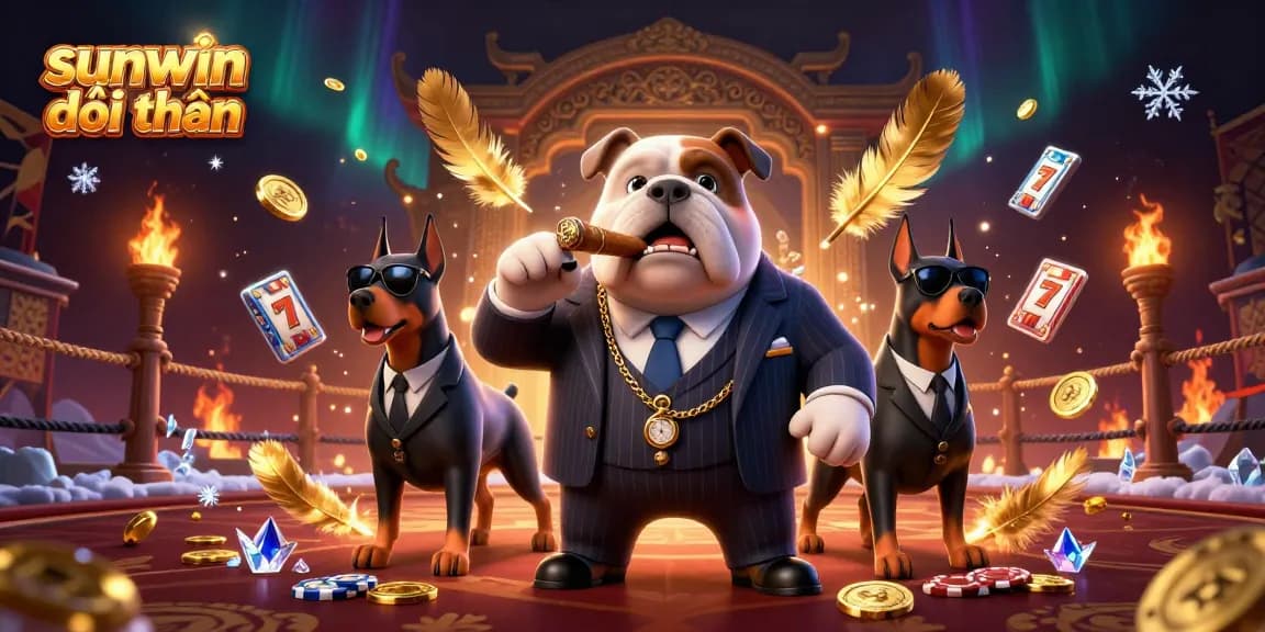 Engage with sunwin đổi thưởng through a vibrant casino scene featuring a mafia boss bulldog.