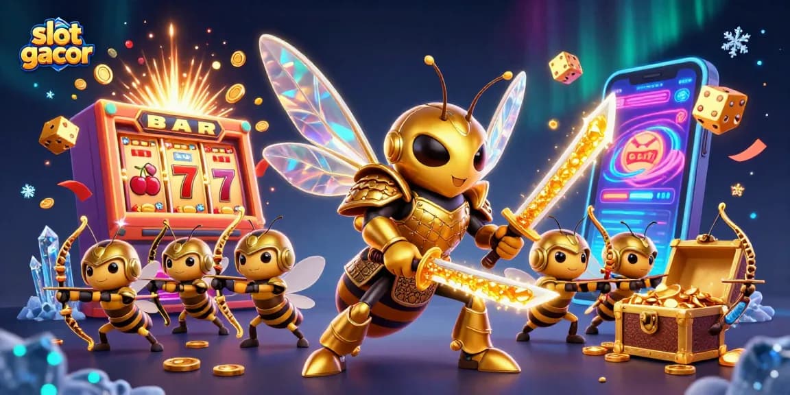 Experience slot gacor action with a samurai hornet and bee archers amidst dynamic slot machine excitement.
