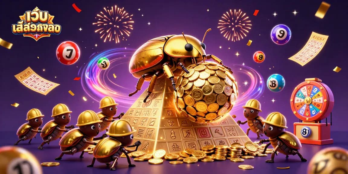 Win with เว็บสล็อตตรง: A vibrant 3D scene showcasing a beetle theme in casino gameplay.
