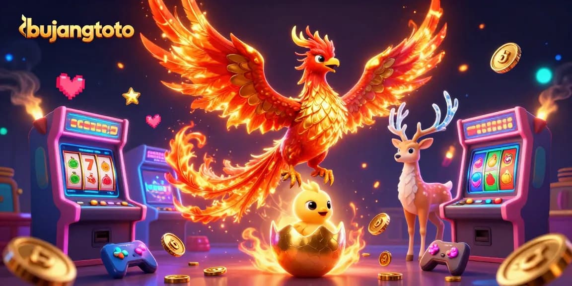 Bujangtoto hadir dengan ilustrasi 3D menakjubkan, phoenix berapi dan elemen kasino interaktif.