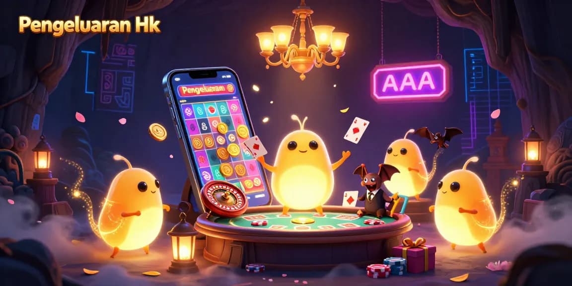 Engage with Pengeluaran Hk through vibrant 3D cartoon illustration of illuminated casino elements and fun games.