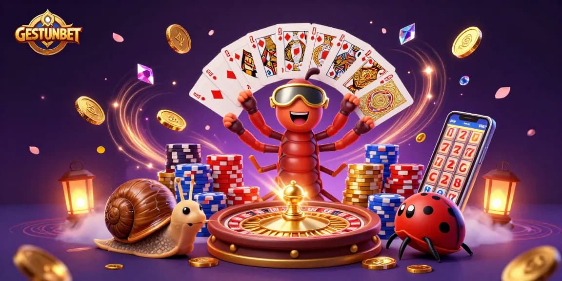 Experience thrilling gameplay with GESTUNBET's vibrant casino scene featuring dynamic characters and sparkling winnings.
