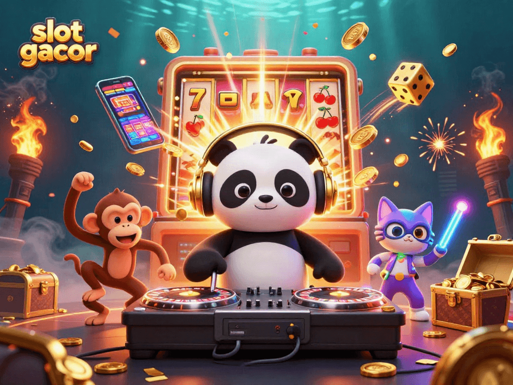 Engage with slot gacor in this vibrant, dynamic 3D casino illustration featuring exciting characters and elements.