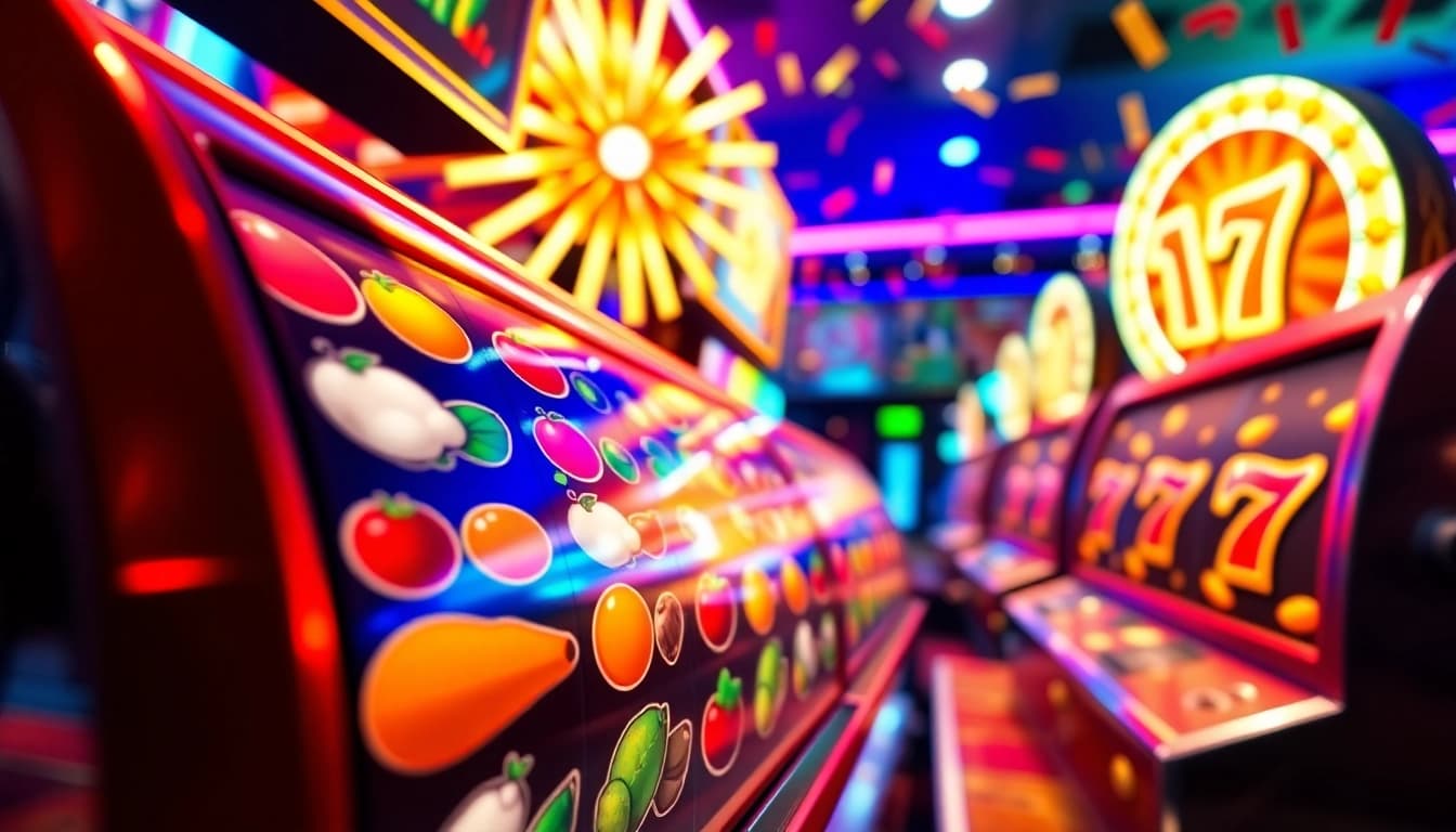 Menangkan permainan slot ArusHoki dengan suasana casino penuh warna dan simbol menarik.