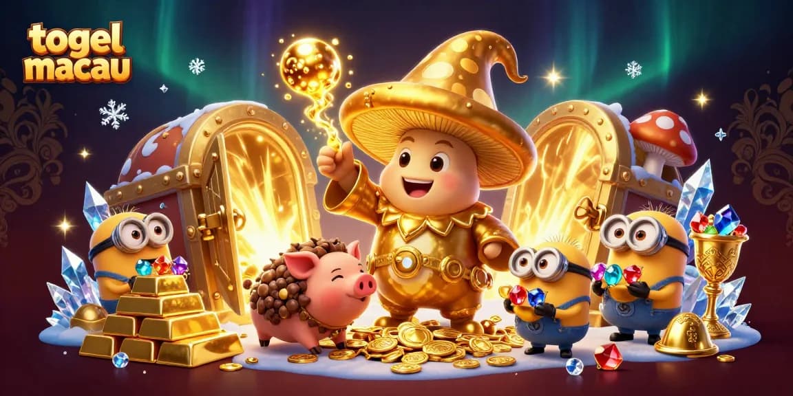 Experience thrilling togel macau action with a lively wizard, treasures, and magical elements in a vibrant scene.