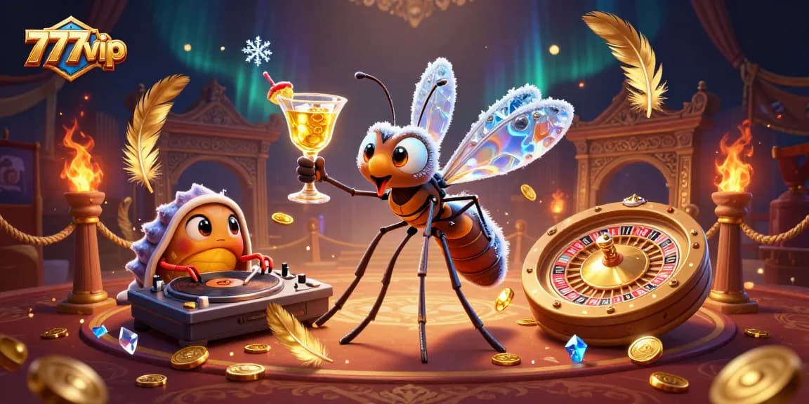 Experience thrilling gaming action with 777vip, featuring a vibrant casino mascot and golden roulette.
