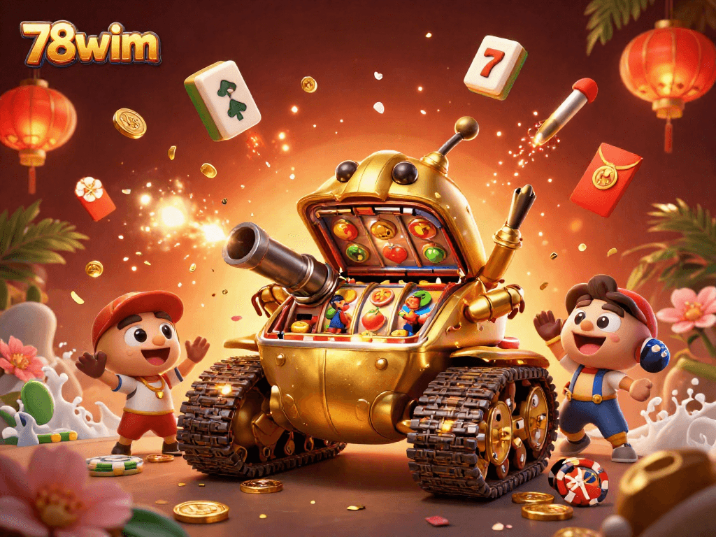 Experience excitement at 78wim with a dynamic casino scene showcasing slot reels and rich visual elements.
