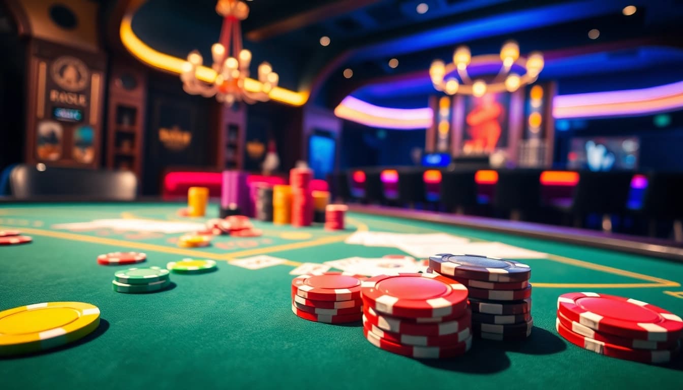 Mainkan judi di dingdongtogel.net dengan meja permainan berwarna-warni dan suasana kasino yang meriah.
