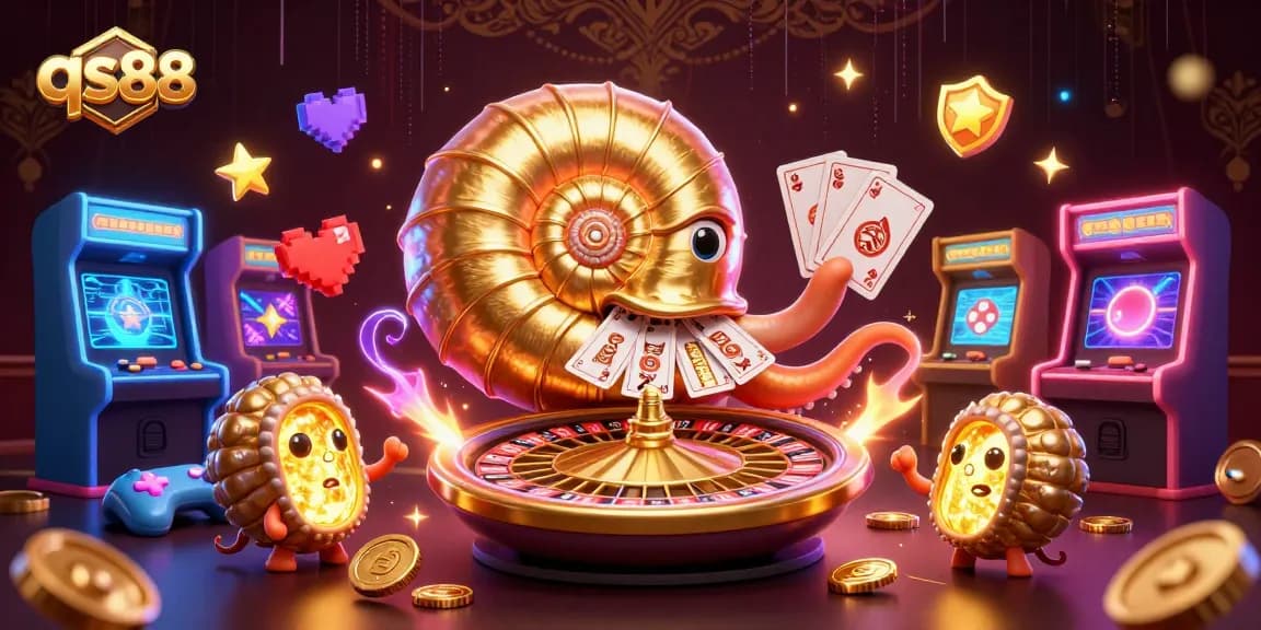 Engage with the thrilling world of qs88 casino games featuring a vibrant 3D nautilus and game elements.