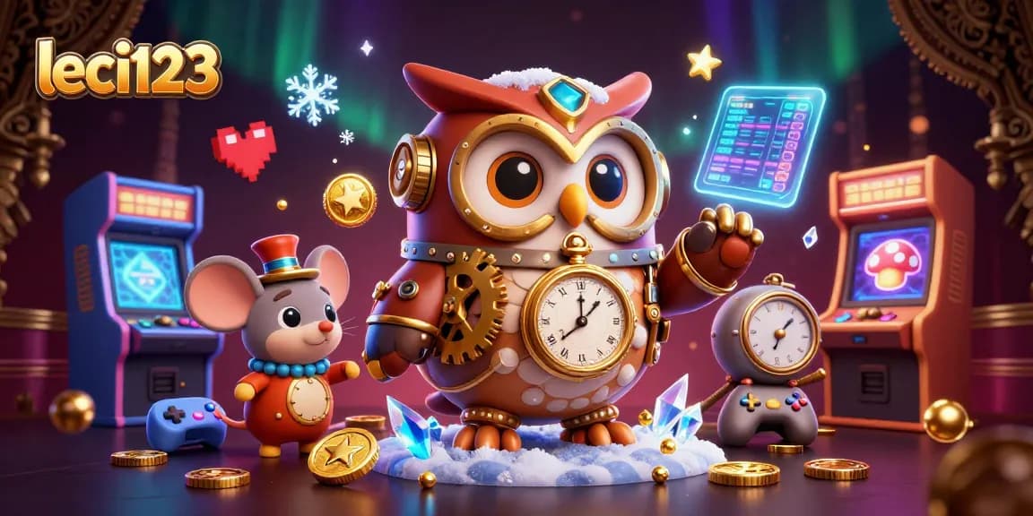 Mainkan leci123 dengan mesin slot berwarna-warni dan elemen kasino futuristik dalam ilustrasi menarik.