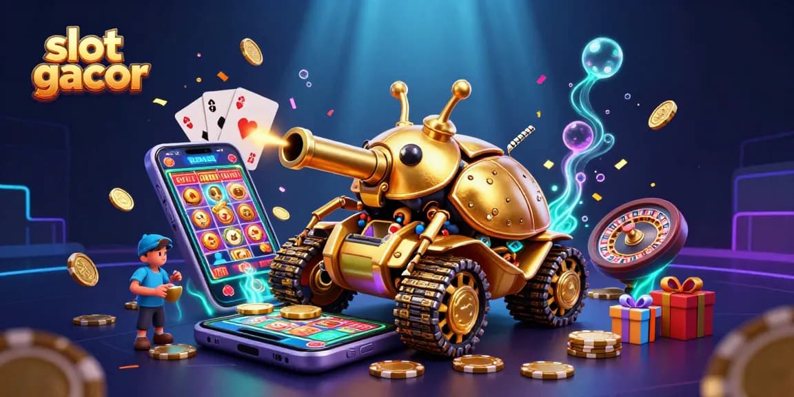 Experience slot gacor excitement with a golden beetle tank and vibrant casino atmosphere.