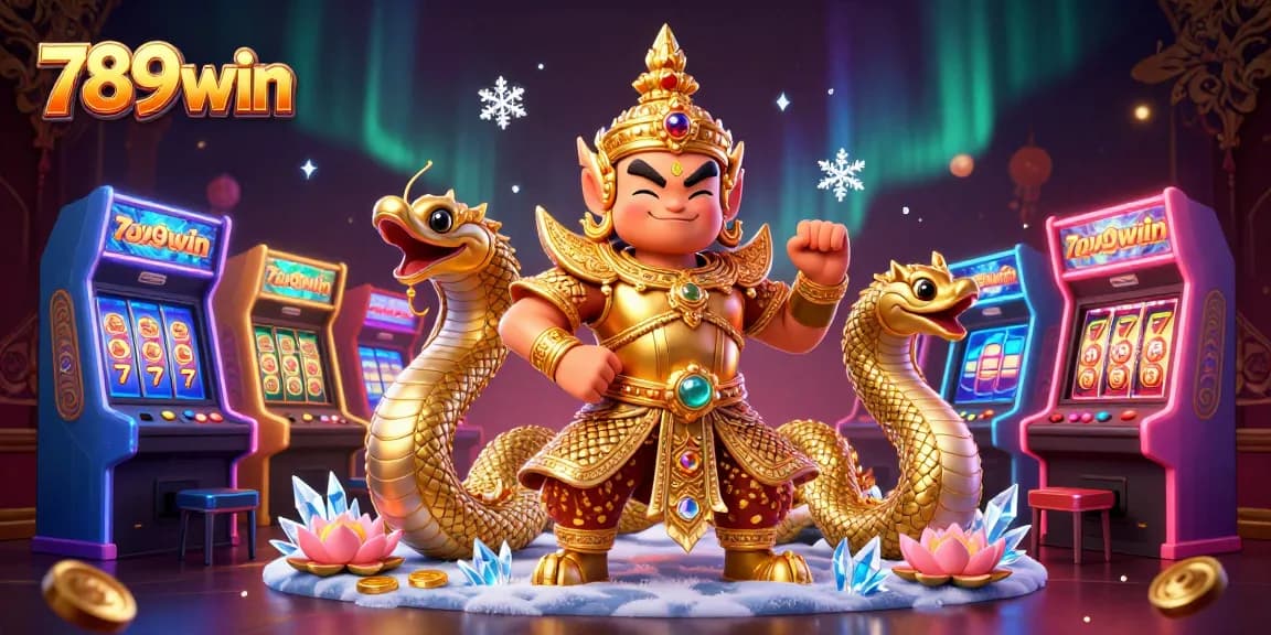 Experience thrilling gameplay at 789win with vibrant slot machines and guardian figures.