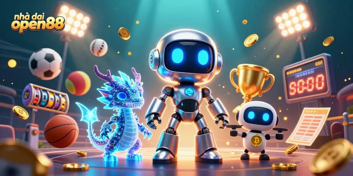 Experience the thrill of nhà cái open88 with vibrant 3D characters, dynamic sports elements, and glowing casino visuals.