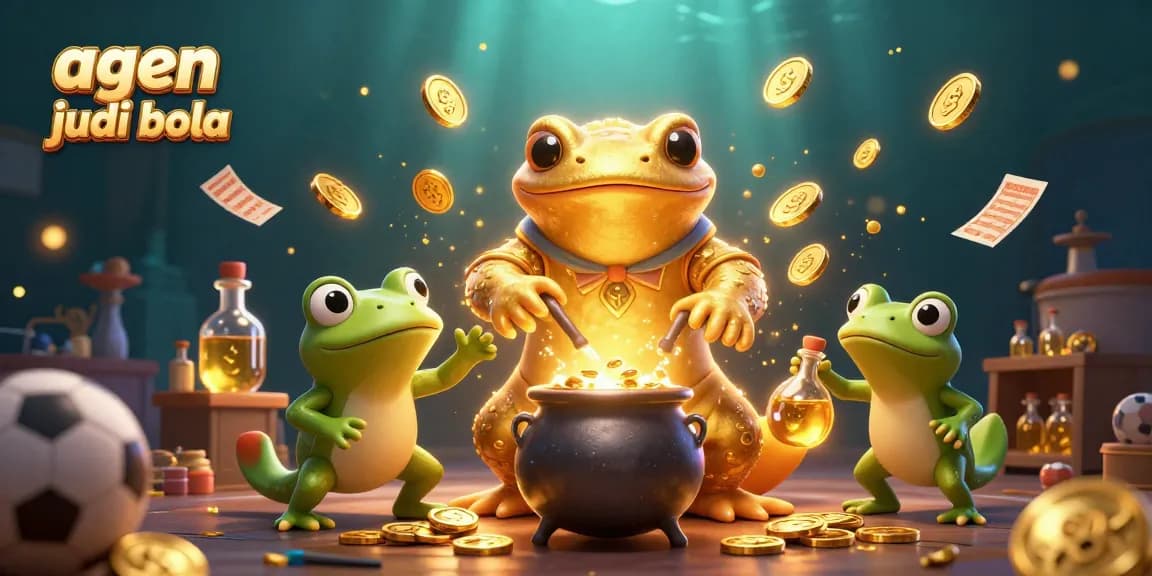 Experience sports betting excitement with agen judi bola in a vibrant 3D illustration featuring a mystical alchemist.