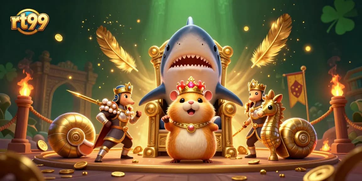 Join the gaming adventure at rt99 with a golden hamster king and seahorse guards!