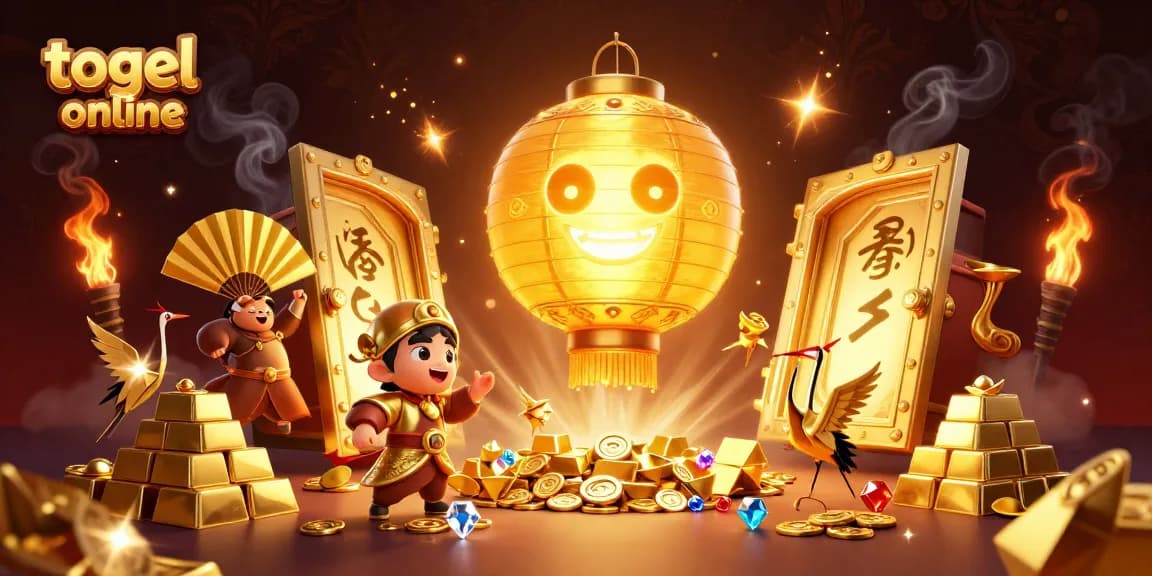 Menangkan togel online dengan berbagai simbol keberuntungan dalam ilustrasi kasino 3D yang cerah.