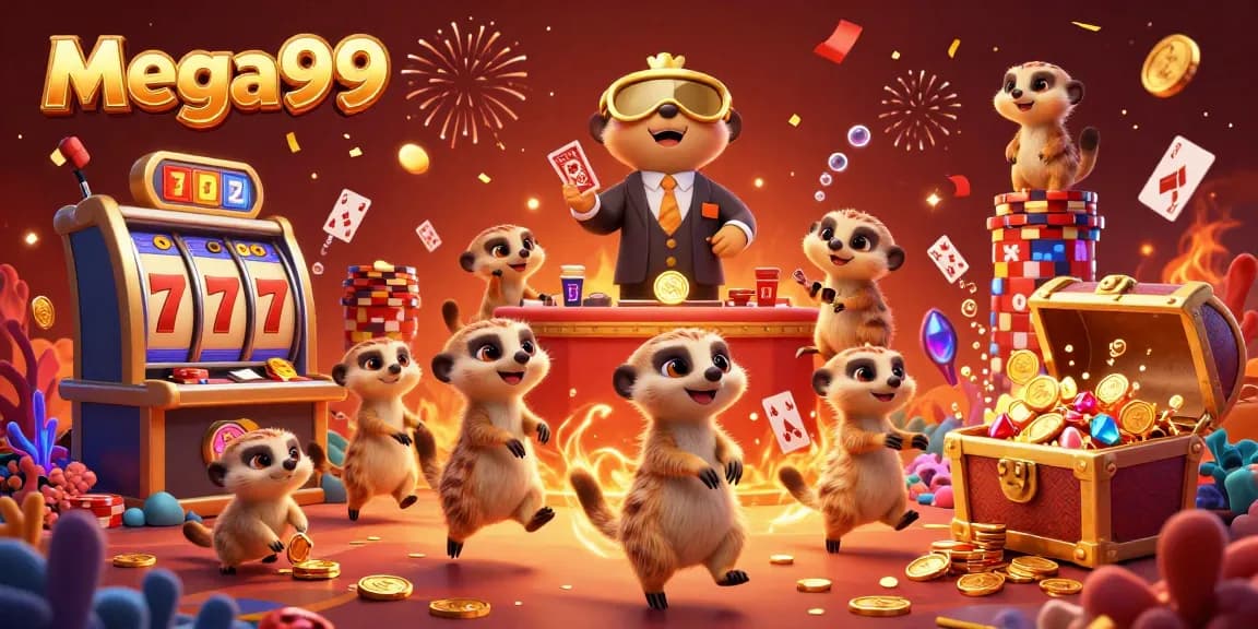 Experience the thrills of mega99 with a lively meerkat casino operation packed with slot games and vivid decorations.