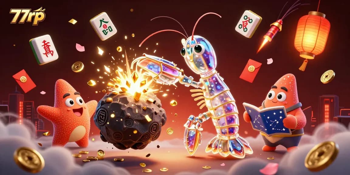 Experience the thrill of 77rp as a galactic samurai retrieves golden gems in a rich casino environment.