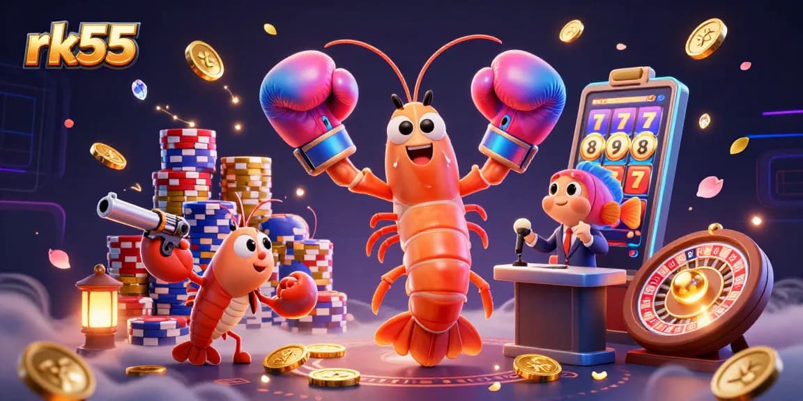 Join rk55 for exciting gameplay with a dynamic 3D scene featuring vibrant casino elements
