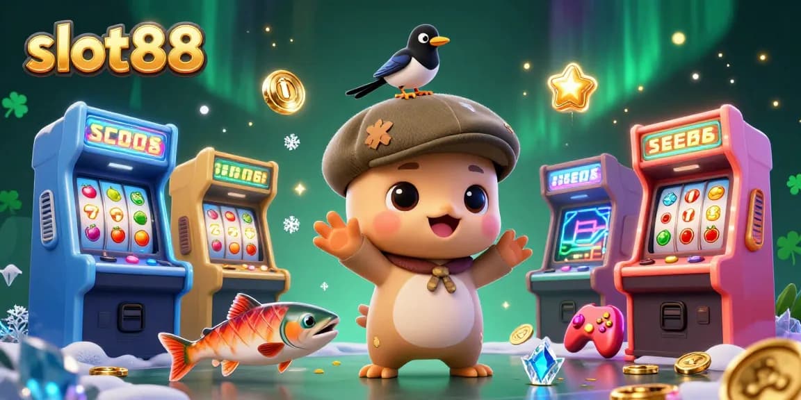 Experience thrilling slot88 gameplay with colorful 3D characters in a vibrant casino scene.