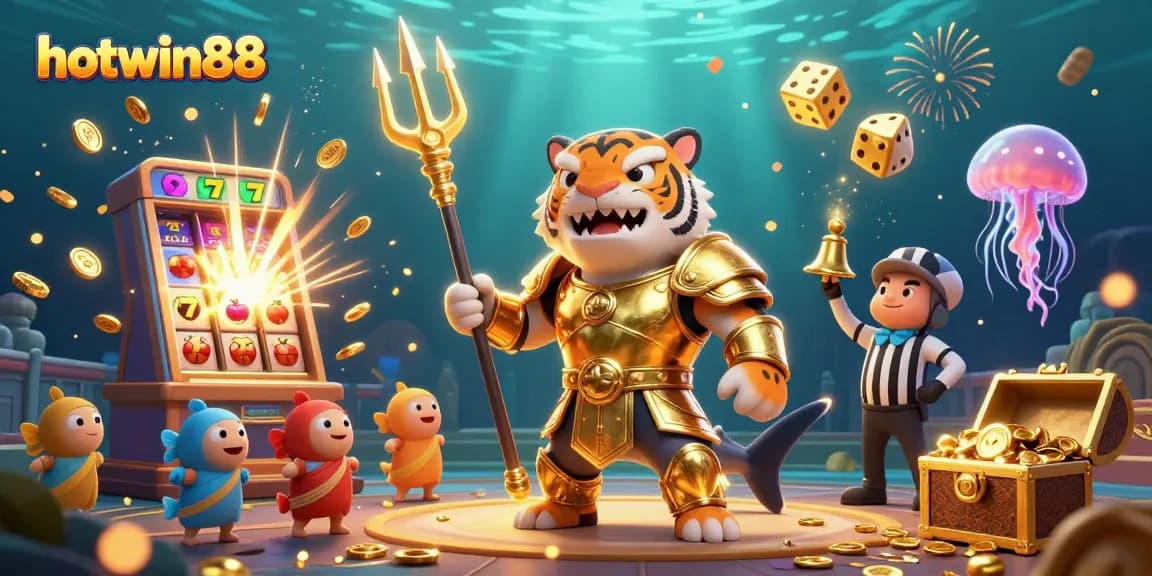 Experience the thrill of hotwin88 online gaming with this vibrant 3D casino illustration bursting with action.