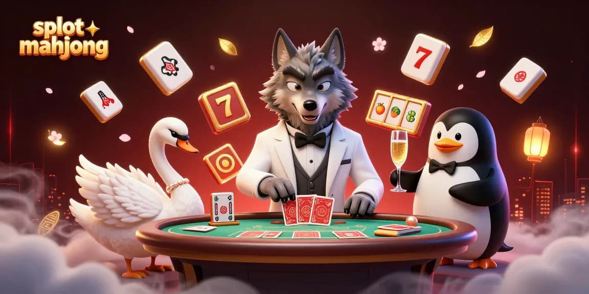 Experience slot mahjong with an engaging scene of characters at a casino table, showcasing vibrant gameplay.