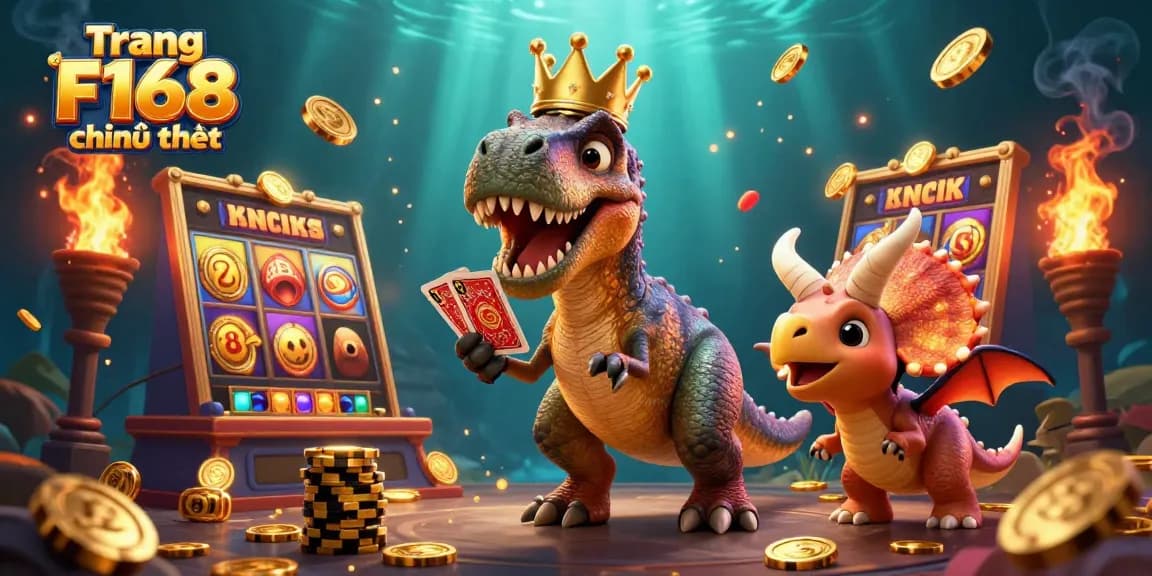 Engage in thrilling slots at Trang F168 chính thức, where T-Rex stacks chips amidst glowing jackpots.
