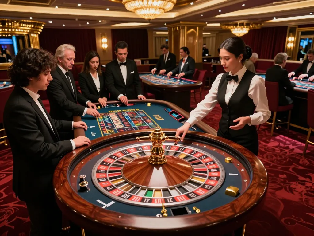 Pemain terlibat dalam permainan roulette yang mendebarkan di kasino KENZOTOTO, menampilkan suasana permainan yang mendebarkan.