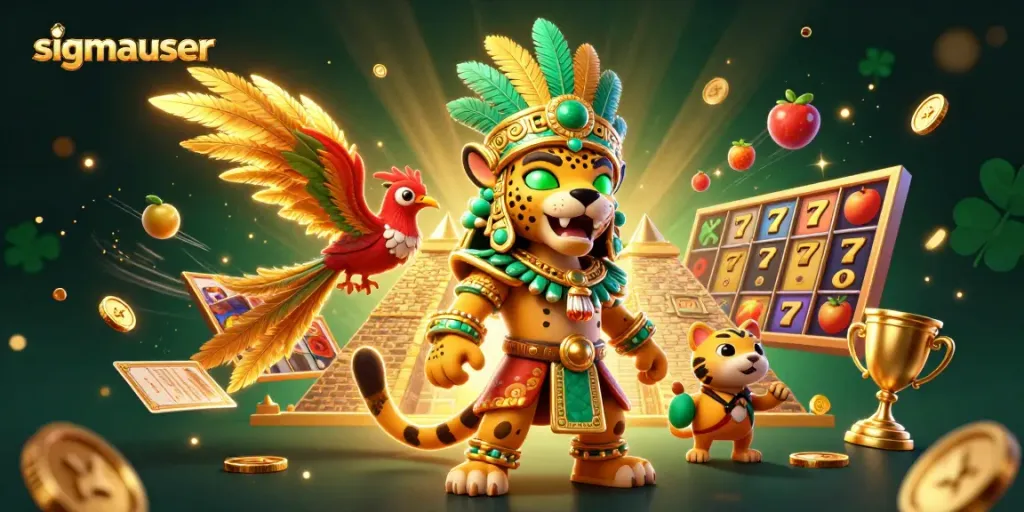 Experience sigmauser's thrilling casino adventure with a Mayan priest in an action-packed scene.