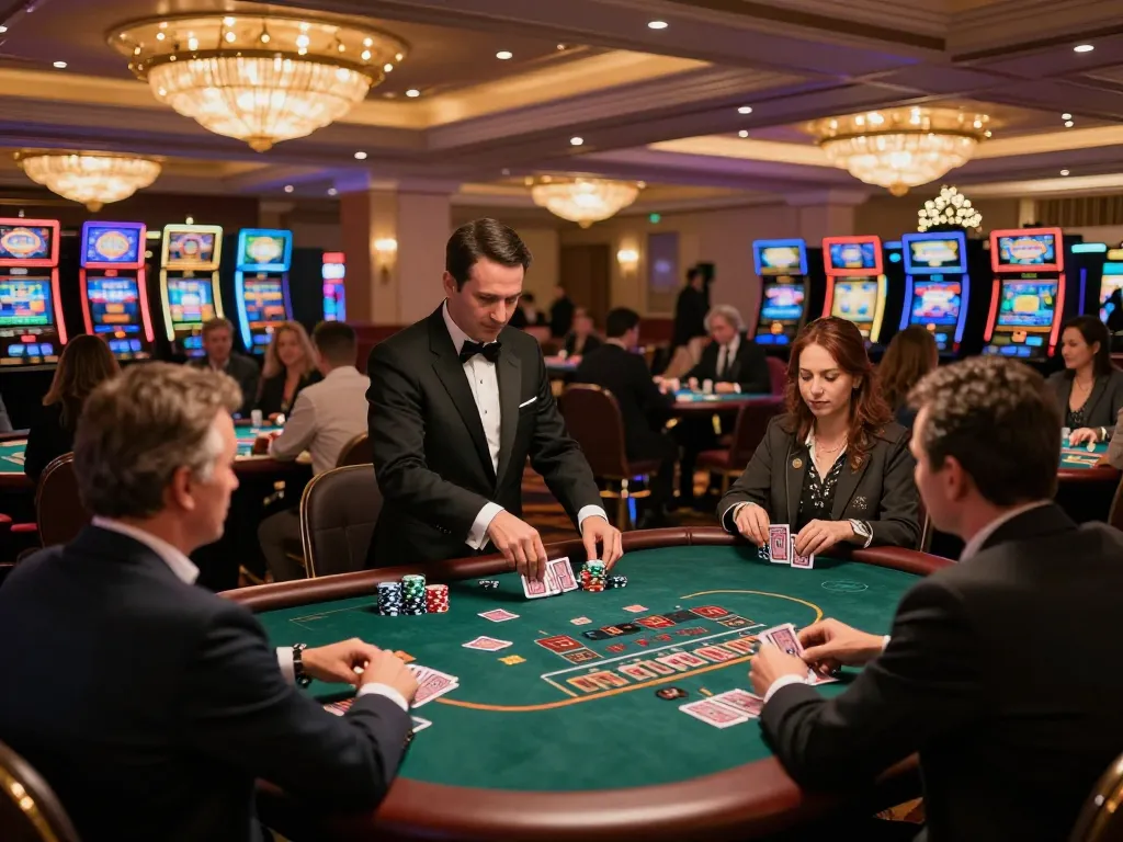 Kaisar888 players enjoying intense blackjack gameplay at a luxurious casino venue