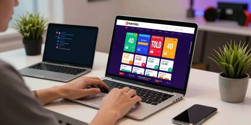Pengguna menjelajahi platform buntogel untuk tebak angka online Toto Togel 4D.