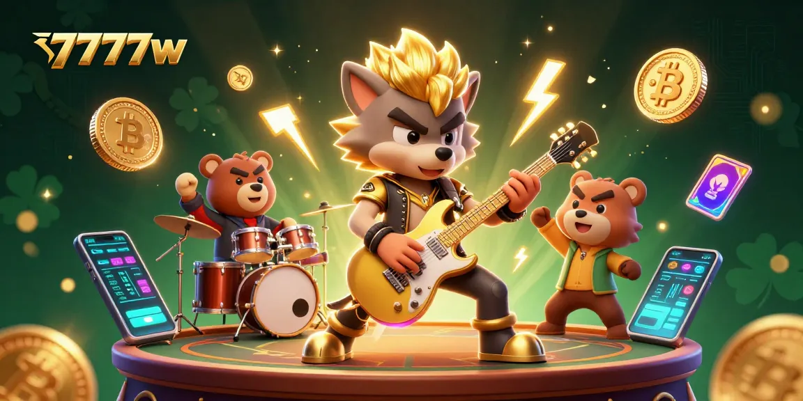 Experience thrilling wins at 7777w with vibrant action from the rock star wolf and drummer bear on stage.