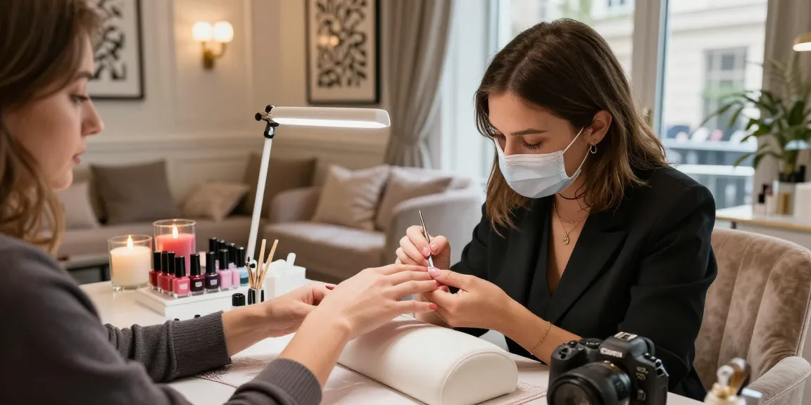Pengalaman mewah LUXURY 12 dalam salon kuku, teknisi melakukan manicure dengan suasana elegan.