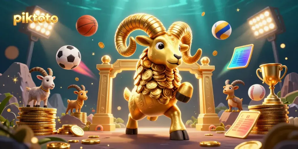 Experience winning thrills with Piktoto's rich online casino games featuring a golden charging ram.
