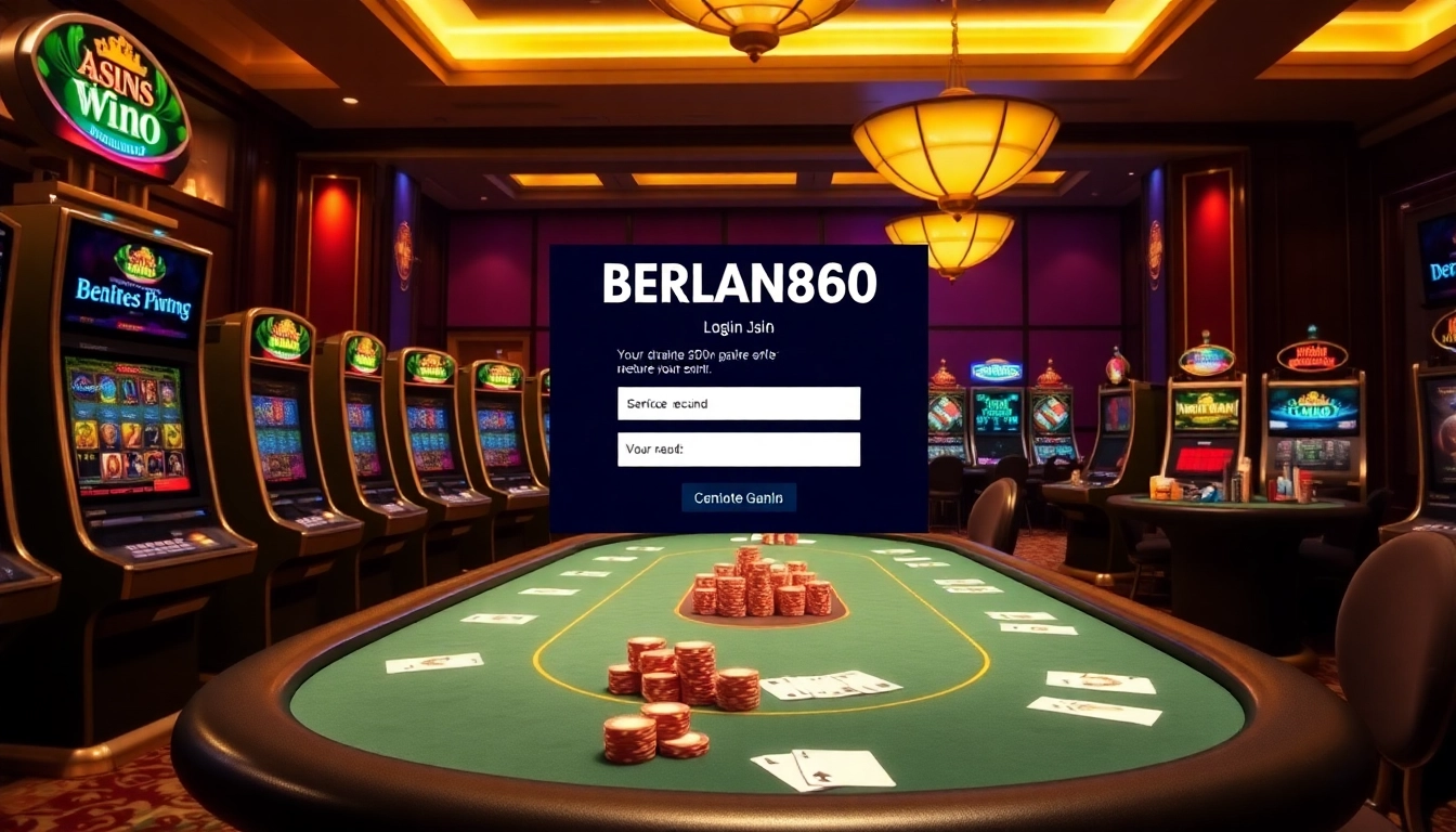 Experience the thrill of BERLIAN888 login with luxurious casino visuals and interactive gaming elements.