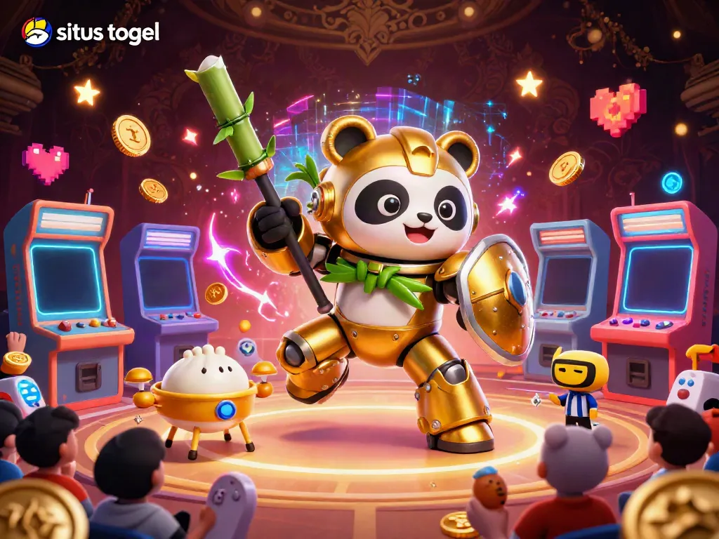 Engaging illustration showcasing "situs togel" with a golden panda in a dynamic casino-themed scene.