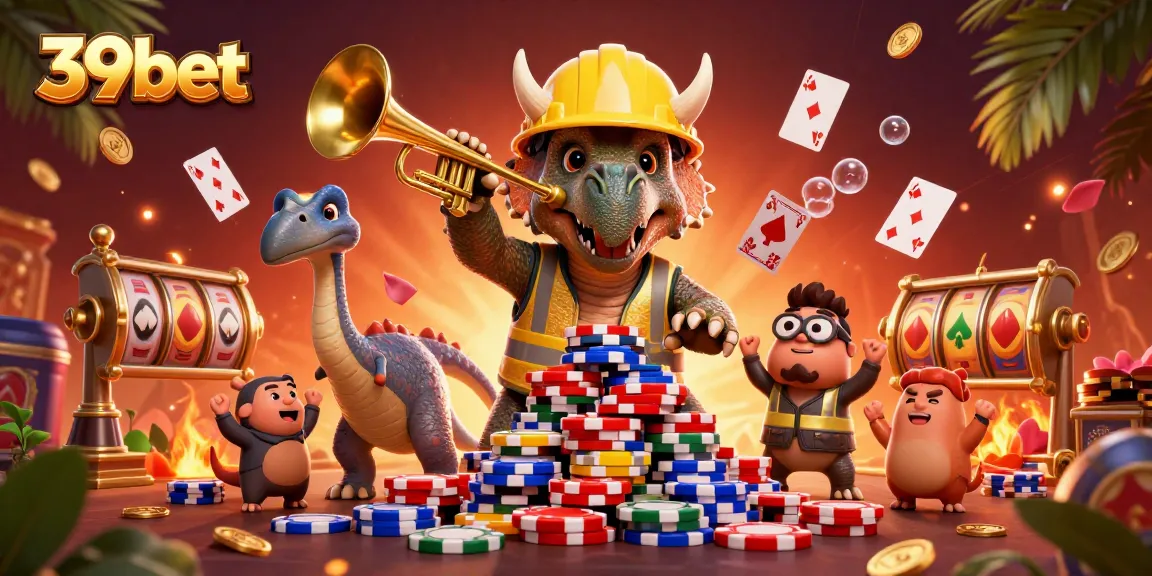 Join the excitement at 39bet with dynamic gaming scenes featuring poker chips and celebration.