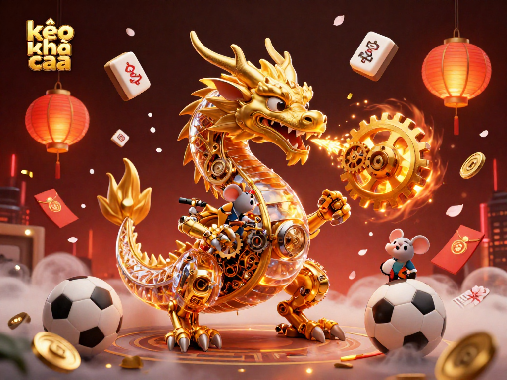 Bet on kèo nhà cái with a dynamic scene featuring a dragon and game elements.