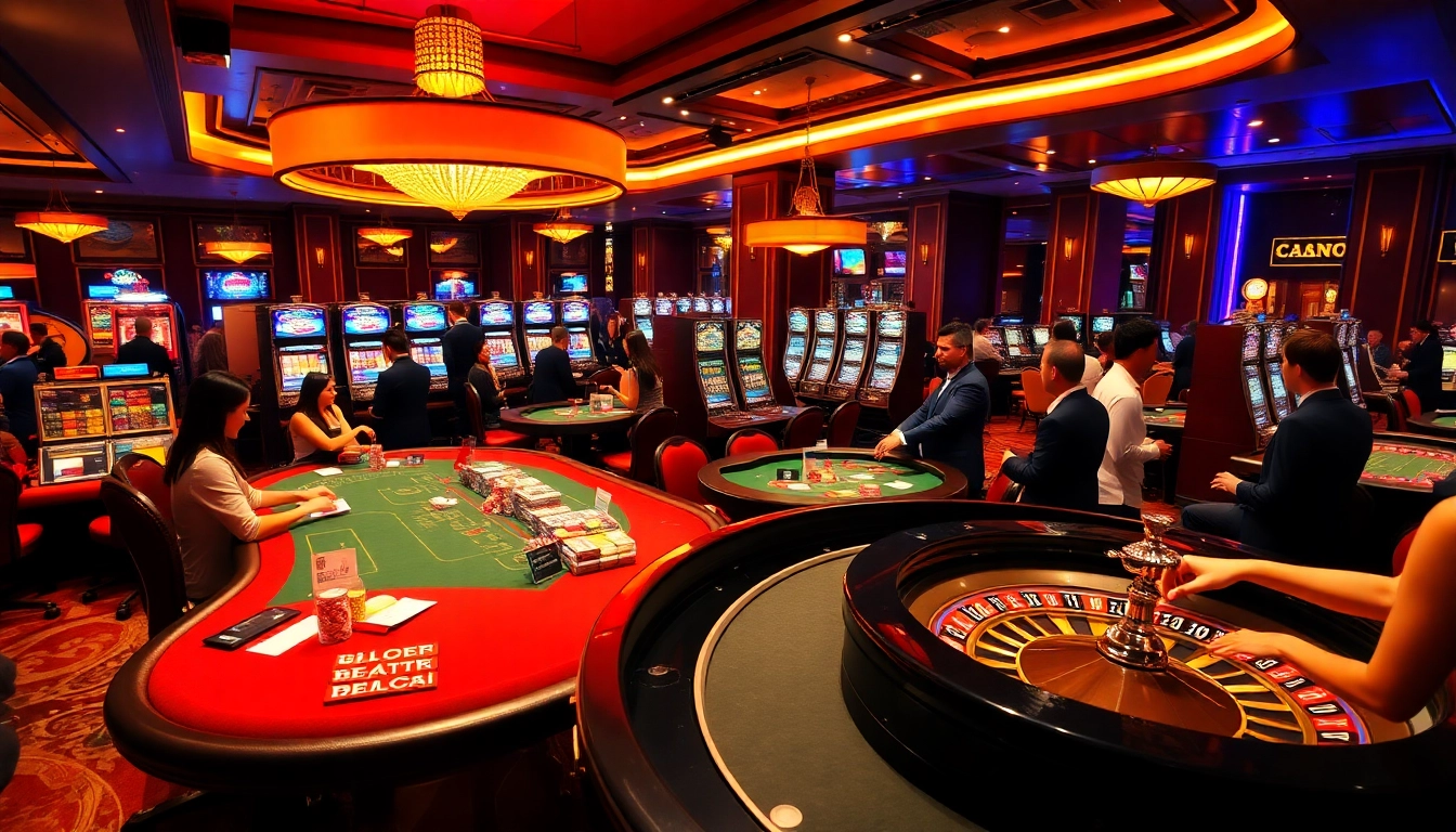 Para pemain menikmati berbagai permainan di kasino 'situs gacor', dengan mesin slot yang menarik dan meja poker.