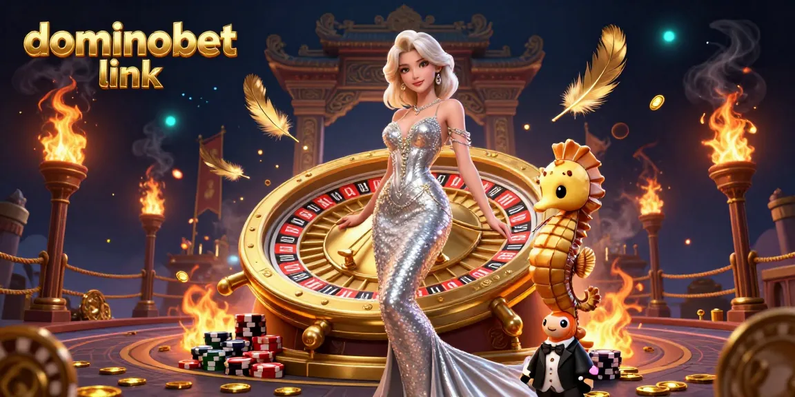 Play poker and win big with dominobet link in a vibrant 3D casino illustration.