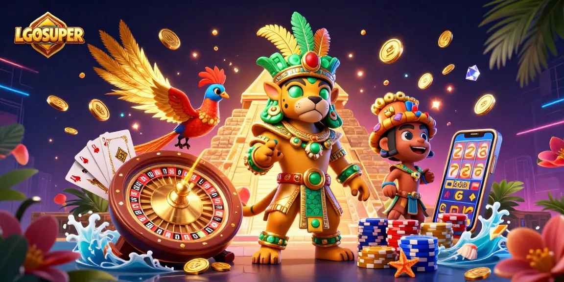 Experience thrilling wins with LGOSUPER's vibrant casino scene featuring animated elements and excitement.