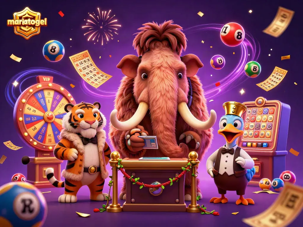 Engage in exciting lottery action at mariatogel with dynamic colorful elements and friendly characters.